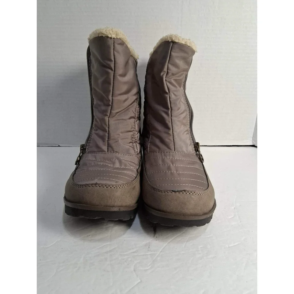 JBU Snowflake Waterproof Winter Boots Women's Size 7.5 Tan Faux Fur Lined Zip Up